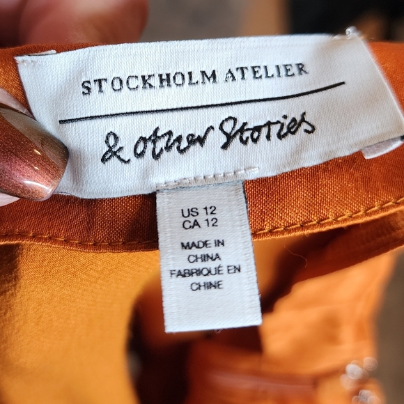 & Other Stories Orange Satin Midi Skirt Size 12 - Picture 8 of 16